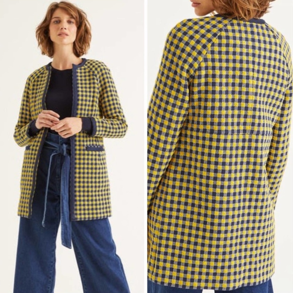 Boden Eliot Checkered Yellow Navy Jacket Size 8